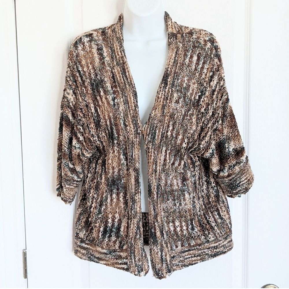 LIZ CLAIBORNE Boho cotton rayon open front cardigan earthy tone Large @O